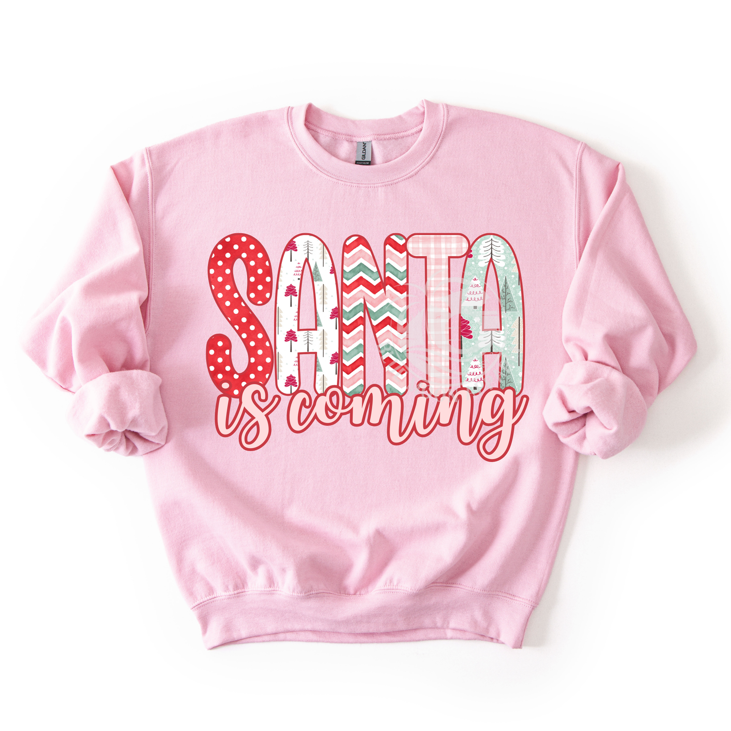 Santa Is Coming- Pink Christmas Doodle- Sweatshirt