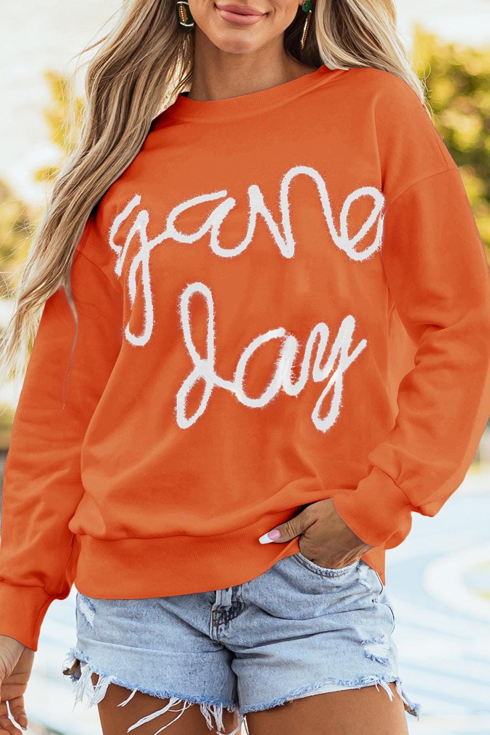 Game Day- Orange Tinsel Embroidered CREW