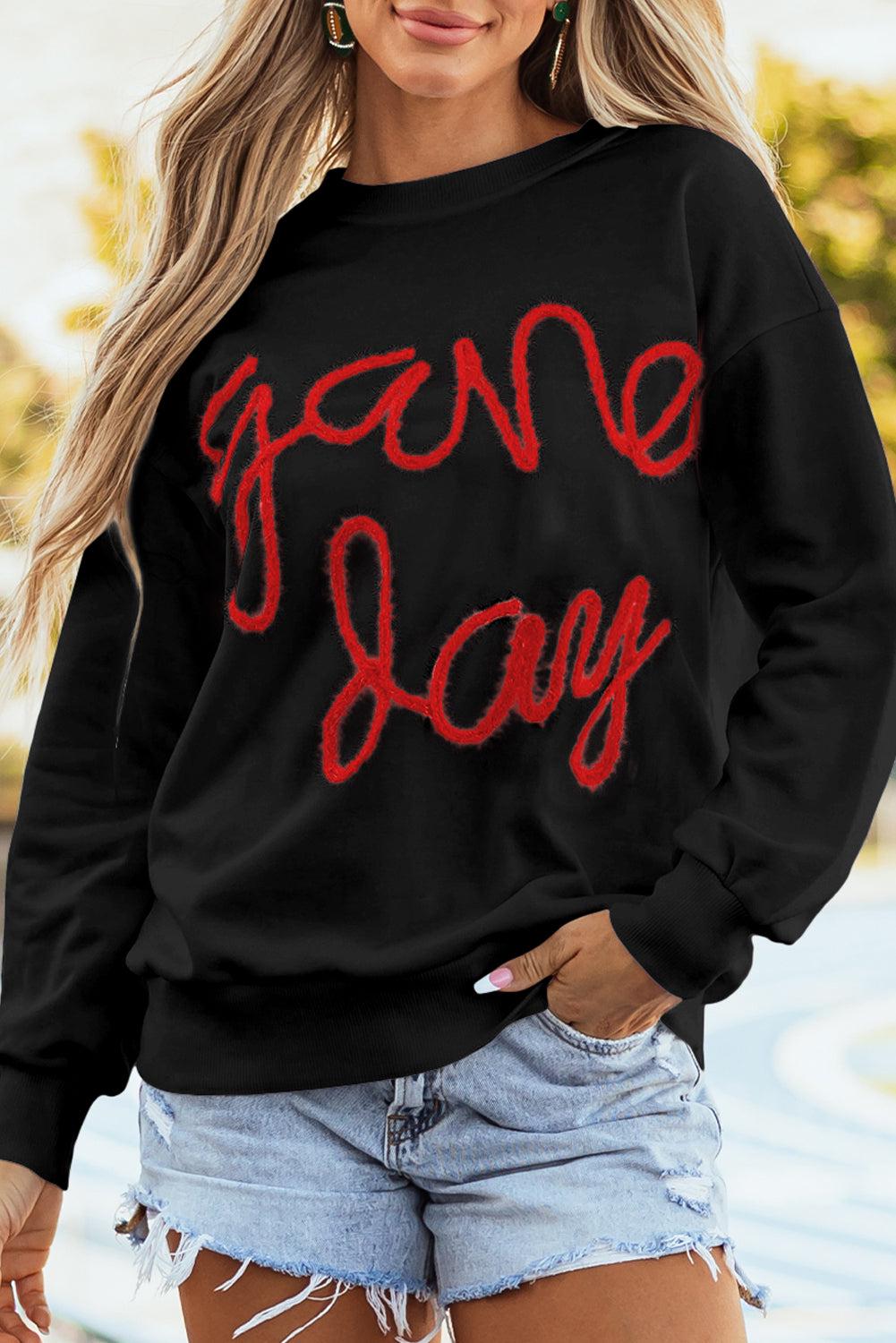 Game Day- Red Black Embroidered Crew