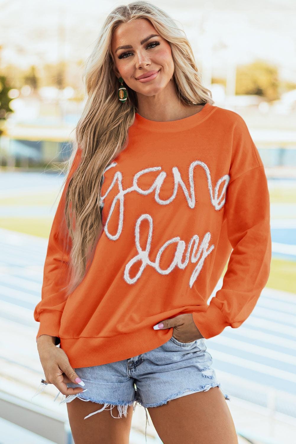 Game Day- Orange Tinsel Embroidered CREW