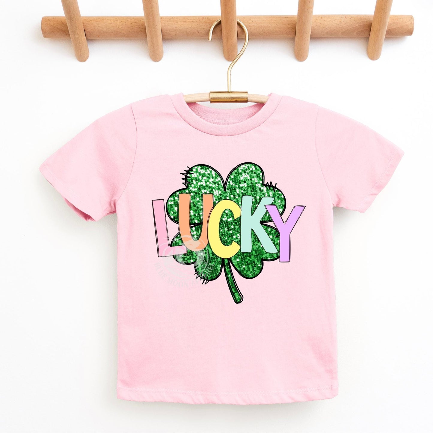 Sequin Shamrock Rainbow Lucky Girls Tee