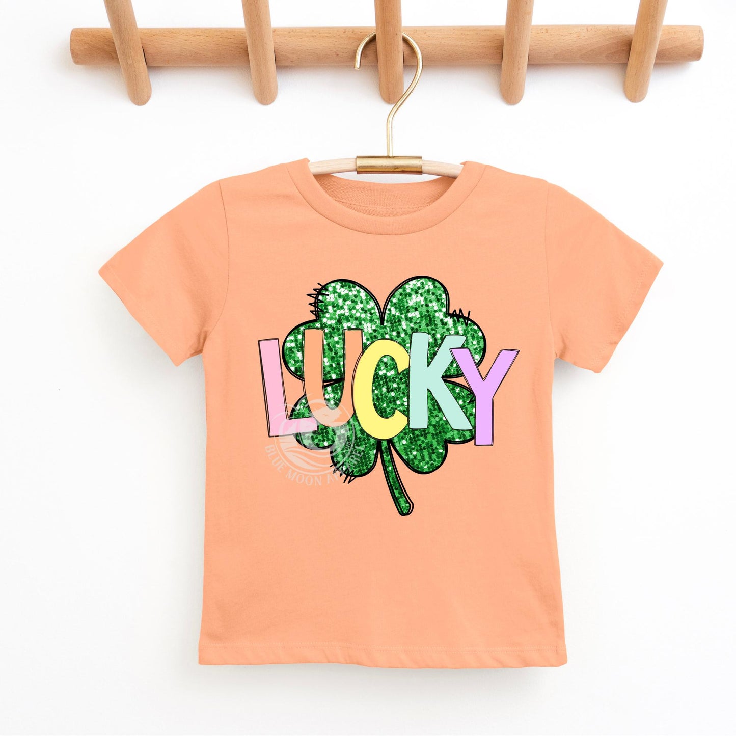 Sequin Shamrock Rainbow Lucky Girls Tee