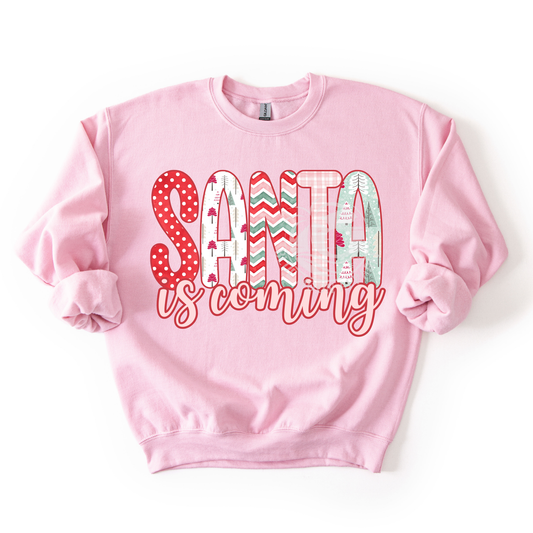 Santa Is Coming- Pink Christmas Doodle- Sweatshirt
