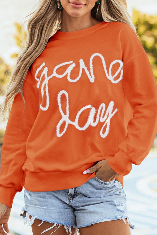 Game Day- Orange Tinsel Embroidered CREW