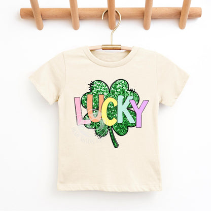 Sequin Shamrock Rainbow Lucky Girls Tee