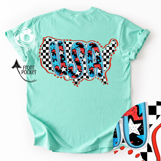 USA Checkerboard Sequin Stars- Women's Tee