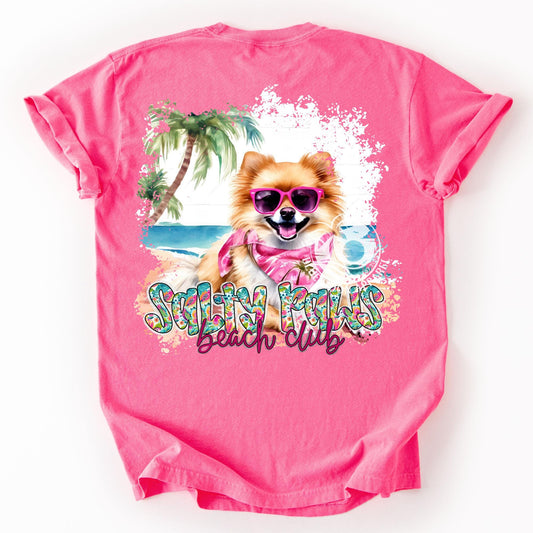 Pomeranian Beachy Dog Salty Paws Social Club Women's Tee