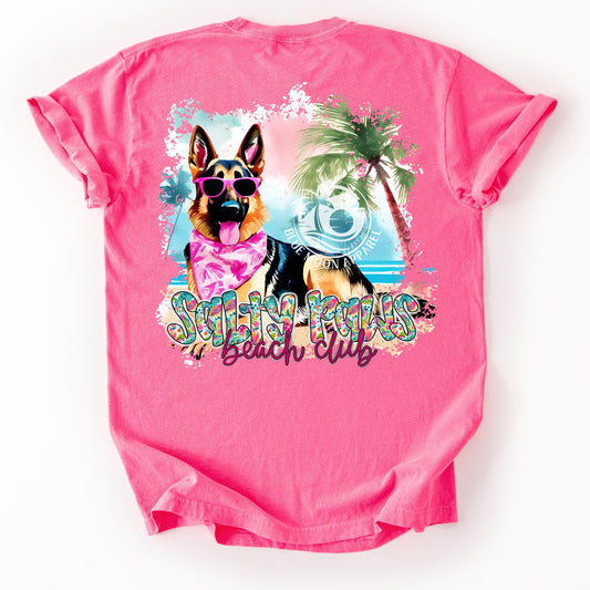 German Shepard Beach Dog Salty Paws Social Club Women's Tee