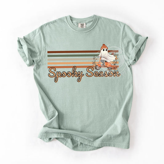 Spooky Season- Ghost Retro Stripe Tee