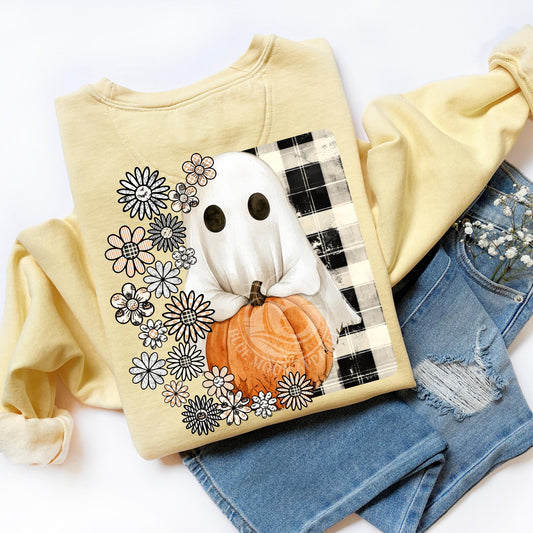 Boho Floral Ghost Halloween Graphic Printed Tee