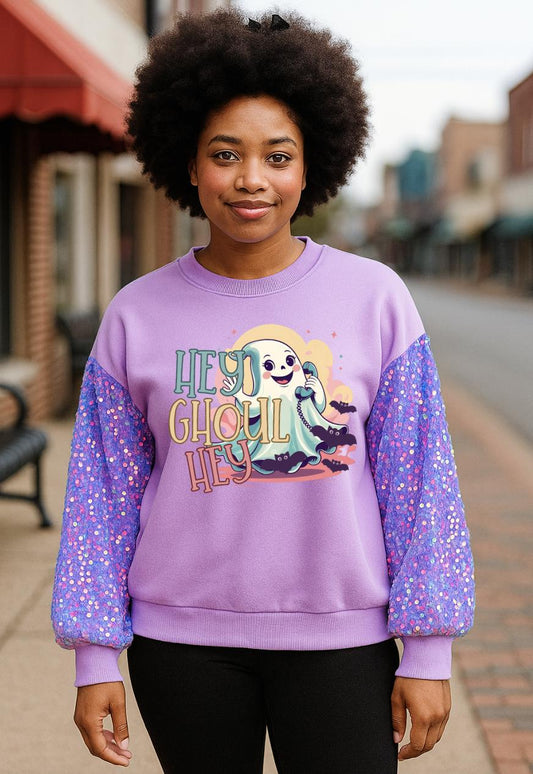 Hey Ghoul Hey- Sequin Sleeve Pullover