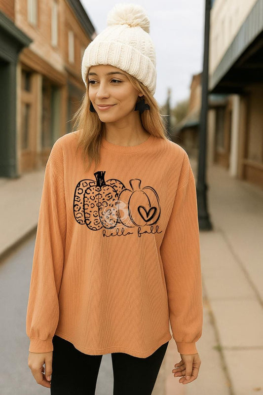 Hello Fall Screen Printed Corded Crew