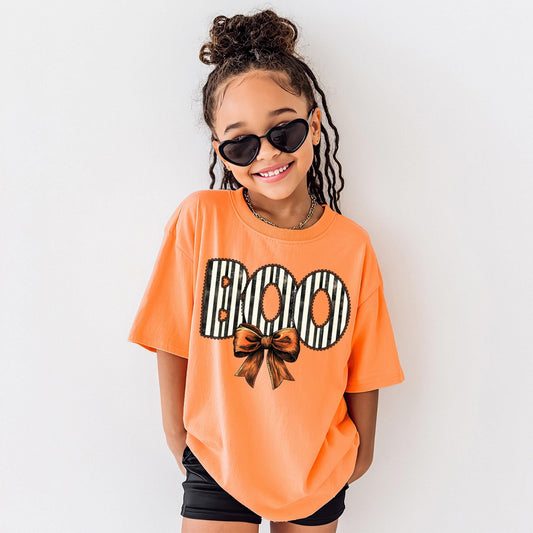 Seersucker Boo With Bow Youth Tee